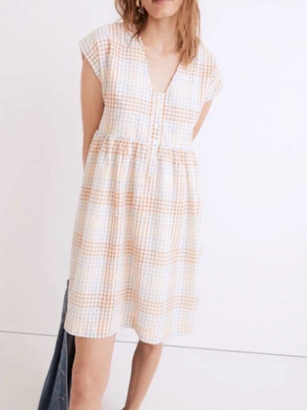 Madewell Cap-Sleeve Button-Front Mini Dress in Plaid